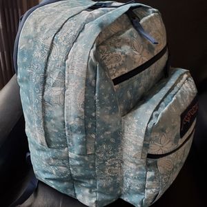 Jansport Big Student Laptop Backpack, Aqua & White print with Navy blue straps
